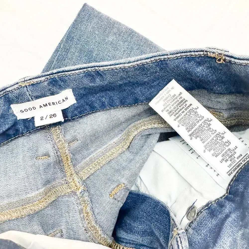 Good American Good Legs Blue261 Ripped Raw Hem Denim Jeans SIze 2 / 26